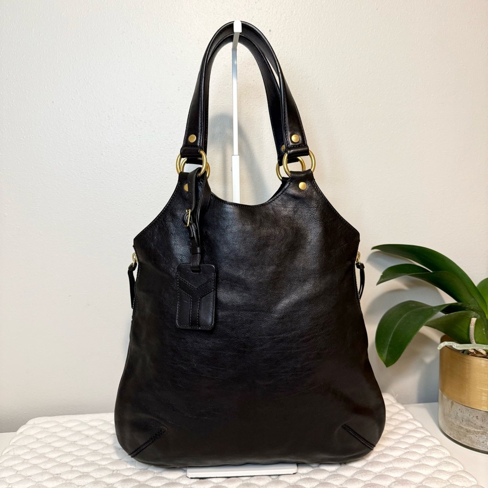 YSL YVES SAINT LAURENT Tribute Tote Shoulder Bag Leather Black